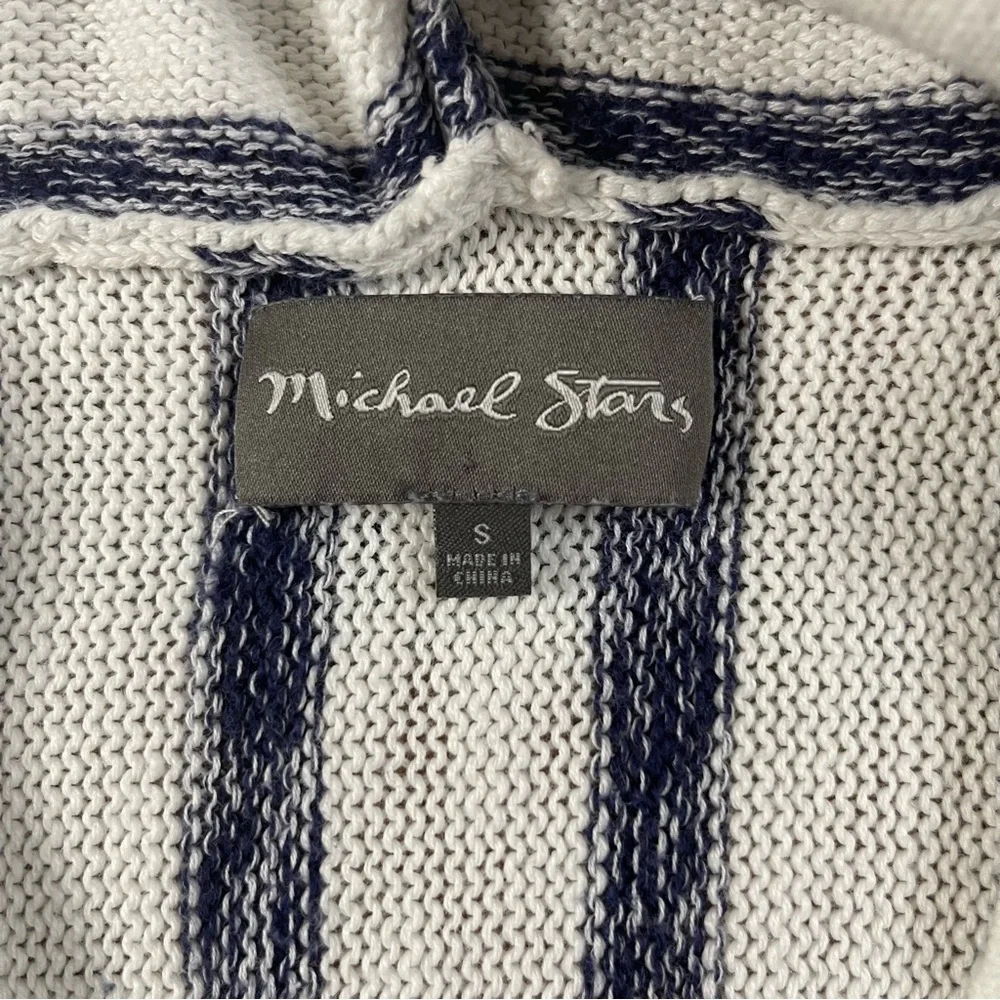 Michael Stars Baja Hoodie Sweater Wht Navy Stripe Kangaroo Pocket Beach Pullover - Picture 9 of 11